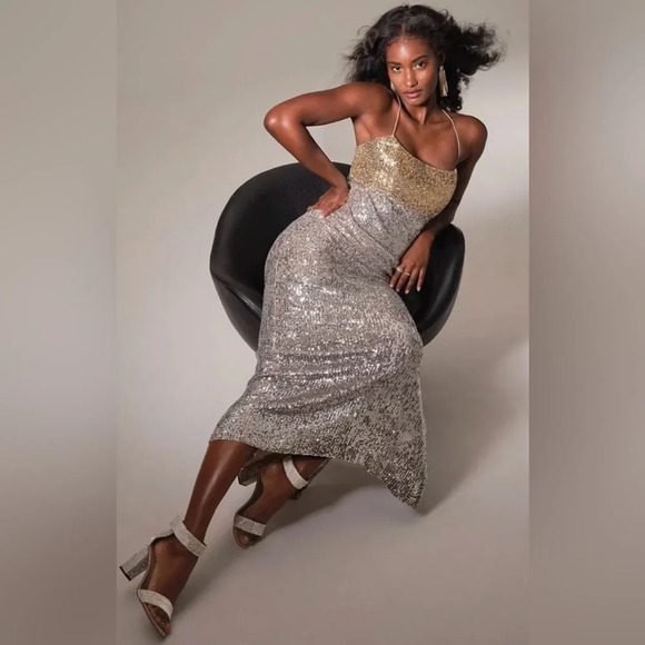 NWT Sachin & Babi x Anthropologie Colorblocked Sequined Midi Dress 18W Plus - Picture 8 of 13